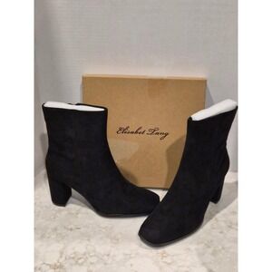 Elisabet Tang Womens Black Suede Square Toe Block Heel Ankle Boots TEB392 Sz. 11
